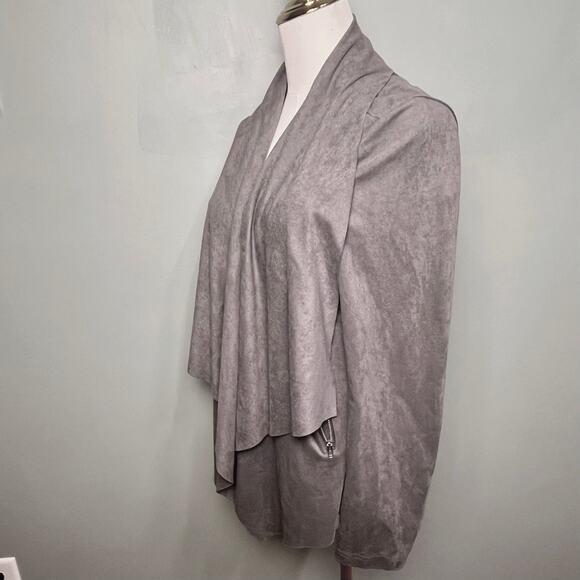 Dana Buchman Gray Faux Suede Draped Open Front Jacket Medium - Picture 4 of 10